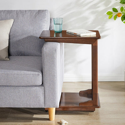 Modern Minimalist Rectangular Solid Wood End Table 2-Tier Movable For Living Room