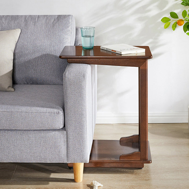 Modern Minimalist Rectangular Solid Wood End Table 2-Tier Movable For Living Room