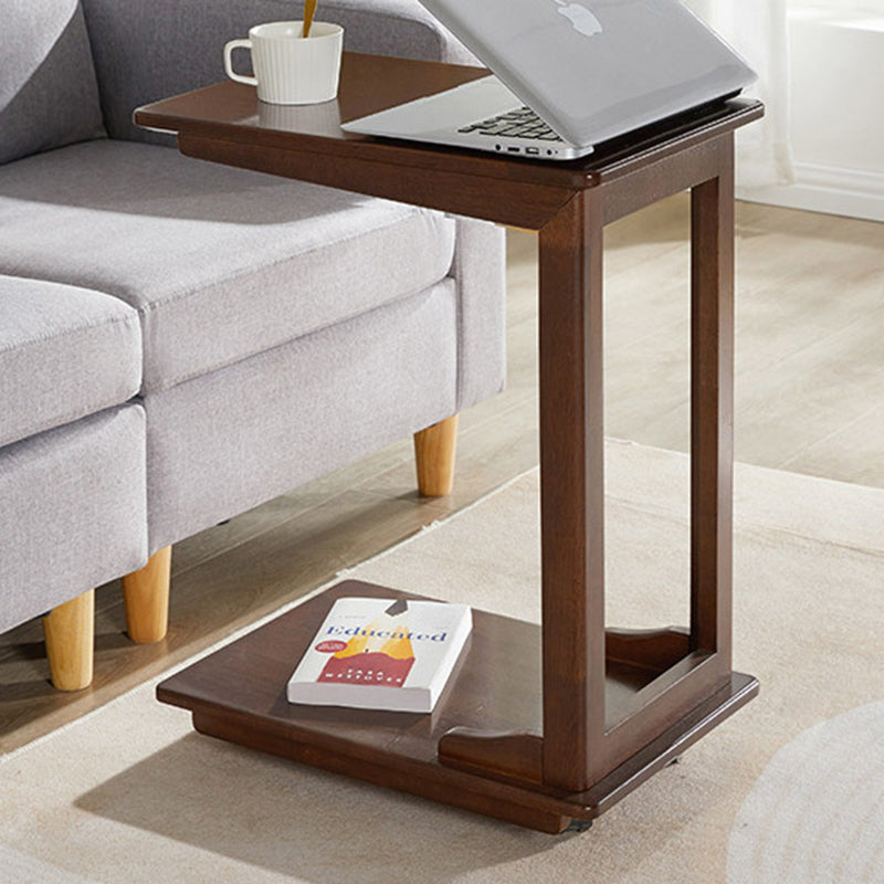 Modern Minimalist Rectangular Solid Wood End Table 2-Tier Movable For Living Room