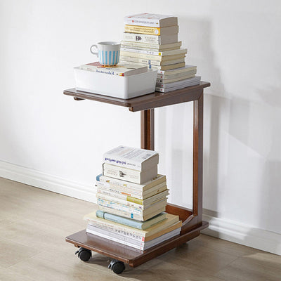 Modern Minimalist Rectangular Solid Wood End Table 2-Tier Movable For Living Room