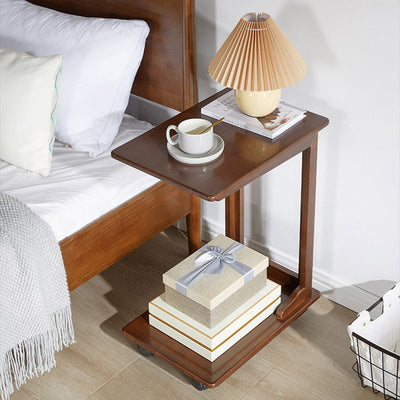 Modern Minimalist Rectangular Solid Wood End Table 2-Tier Movable For Living Room