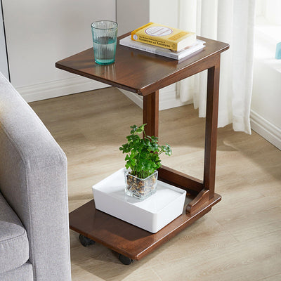 Modern Minimalist Rectangular Solid Wood End Table 2-Tier Movable For Living Room