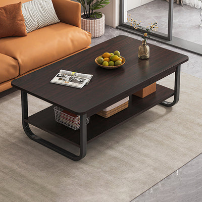 Modern Minimalist Rectangular Steel Medium Density Fiberboard End Table 2-Tier For Living Room