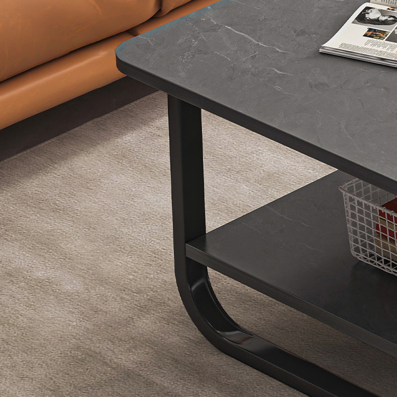 Modern Minimalist Rectangular Steel Medium Density Fiberboard End Table 2-Tier For Living Room