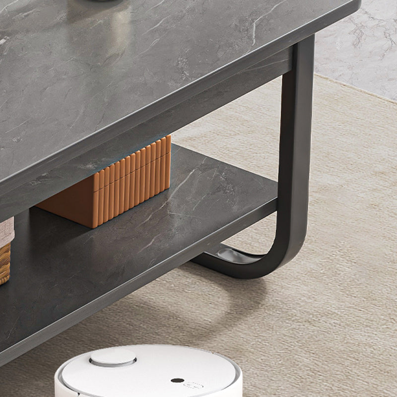 Modern Minimalist Rectangular Steel Medium Density Fiberboard End Table 2-Tier For Living Room