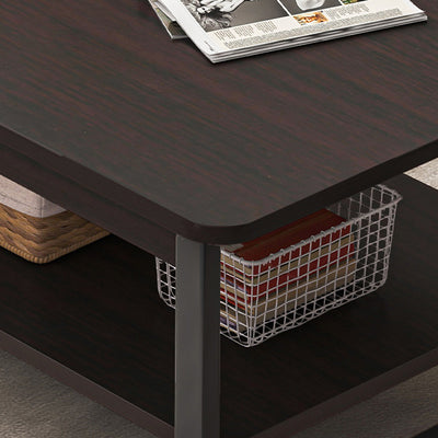 Modern Minimalist Rectangular Steel Medium Density Fiberboard End Table 2-Tier For Living Room