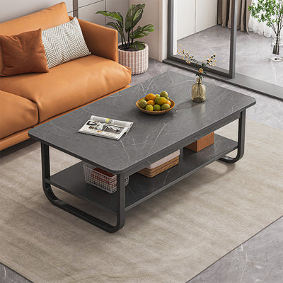 Modern Minimalist Rectangular Steel Medium Density Fiberboard End Table 2-Tier For Living Room