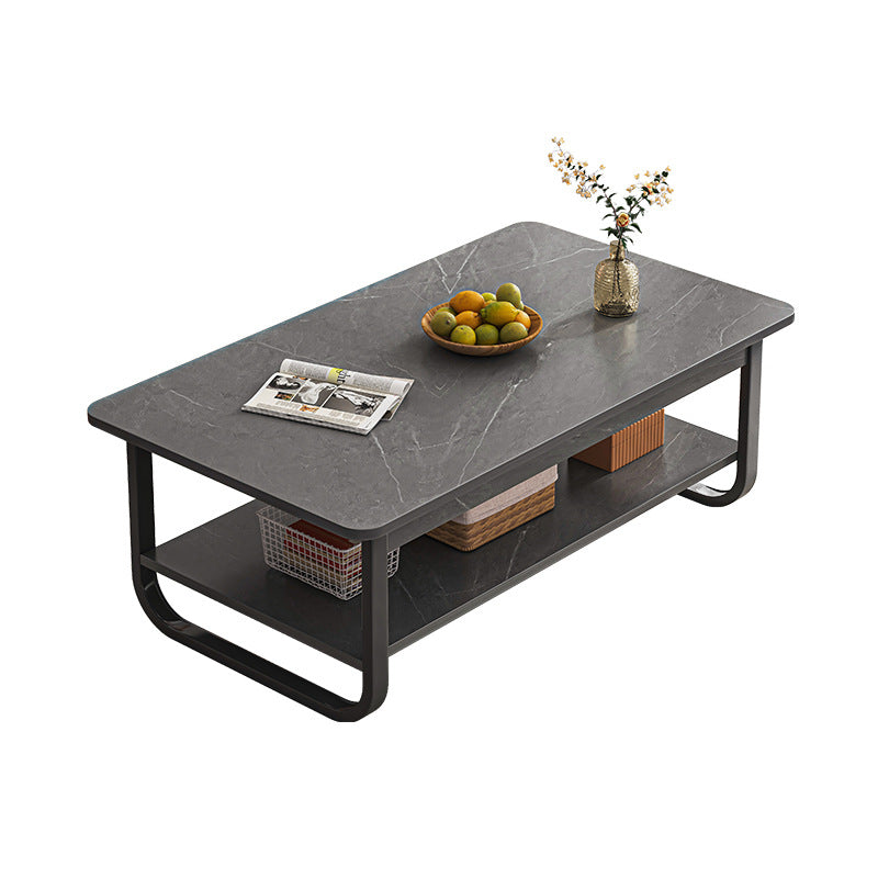 Modern Minimalist Rectangular Steel Medium Density Fiberboard End Table 2-Tier For Living Room