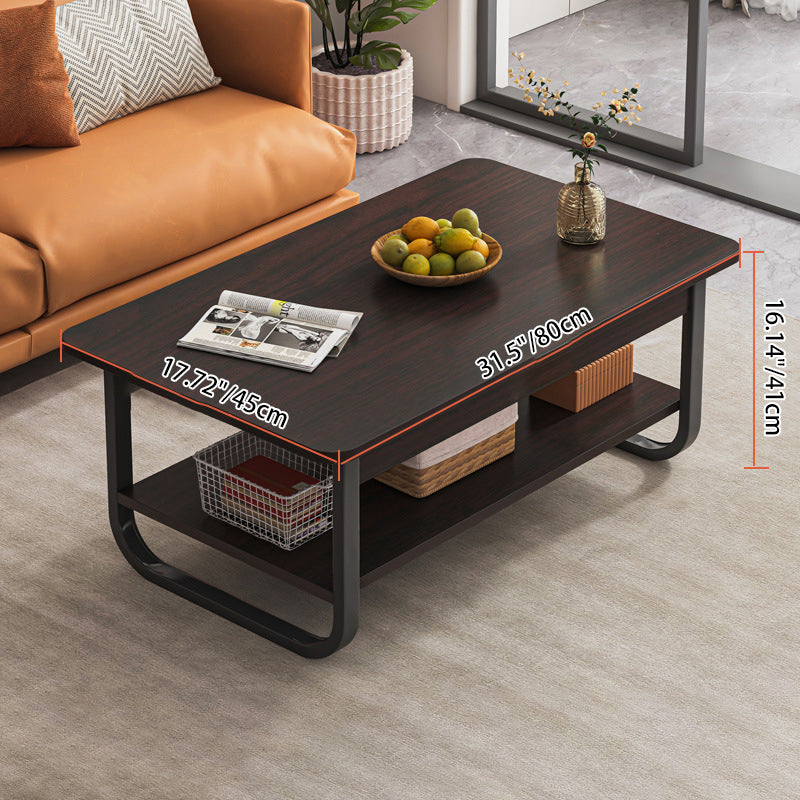 Modern Minimalist Rectangular Steel Medium Density Fiberboard End Table 2-Tier For Living Room