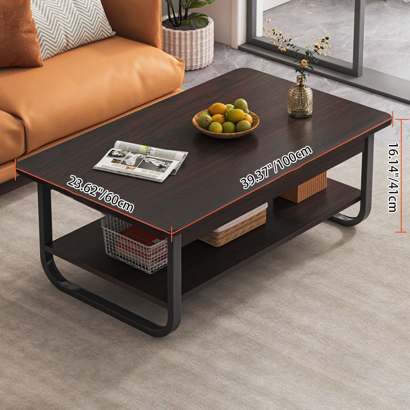 Modern Minimalist Rectangular Steel Medium Density Fiberboard End Table 2-Tier For Living Room