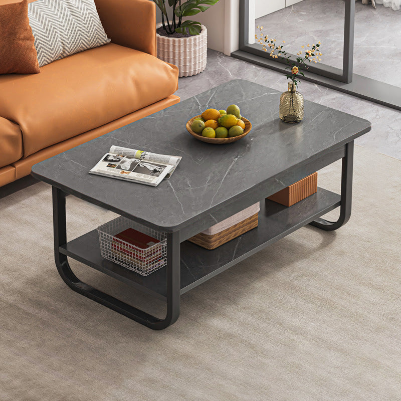 Modern Minimalist Rectangular Steel Medium Density Fiberboard End Table 2-Tier For Living Room