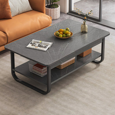 Modern Minimalist Rectangular Steel Medium Density Fiberboard End Table 2-Tier For Living Room