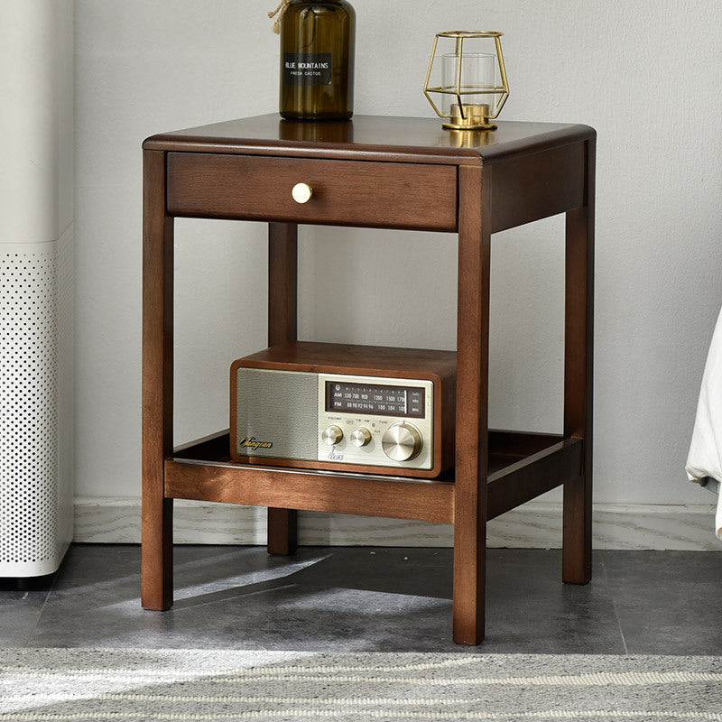 Modern Minimalist Rectangular Solid Wood End Table 2-Tier 1-Drawer For Living Room