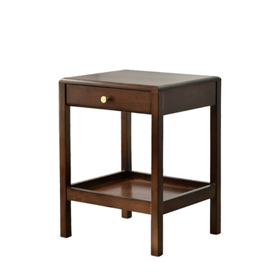 Modern Minimalist Rectangular Solid Wood End Table 2-Tier 1-Drawer For Living Room