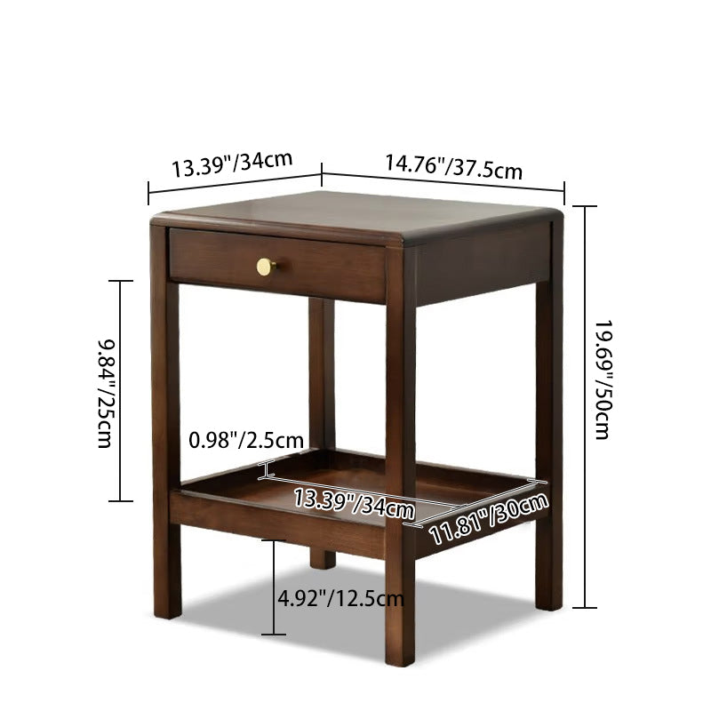 Modern Minimalist Rectangular Solid Wood End Table 2-Tier 1-Drawer For Living Room