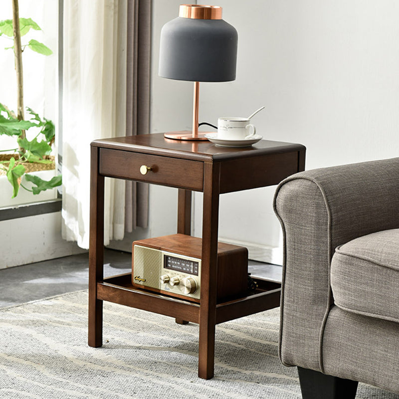 Modern Minimalist Rectangular Solid Wood End Table 2-Tier 1-Drawer For Living Room
