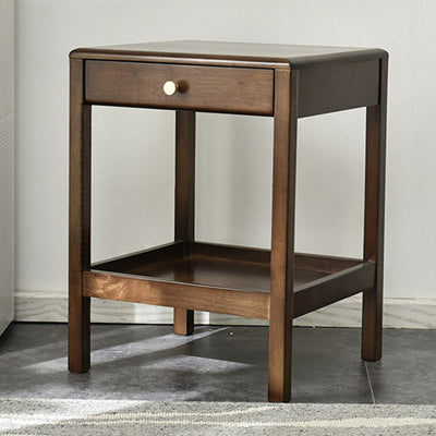 Modern Minimalist Rectangular Solid Wood End Table 2-Tier 1-Drawer For Living Room
