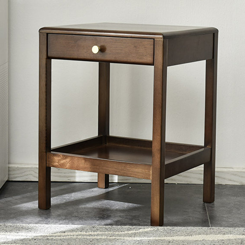 Modern Minimalist Rectangular Solid Wood End Table 2-Tier 1-Drawer For Living Room