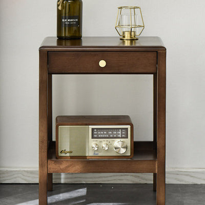 Modern Minimalist Rectangular Solid Wood End Table 2-Tier 1-Drawer For Living Room