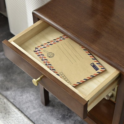 Modern Minimalist Rectangular Solid Wood End Table 2-Tier 1-Drawer For Living Room
