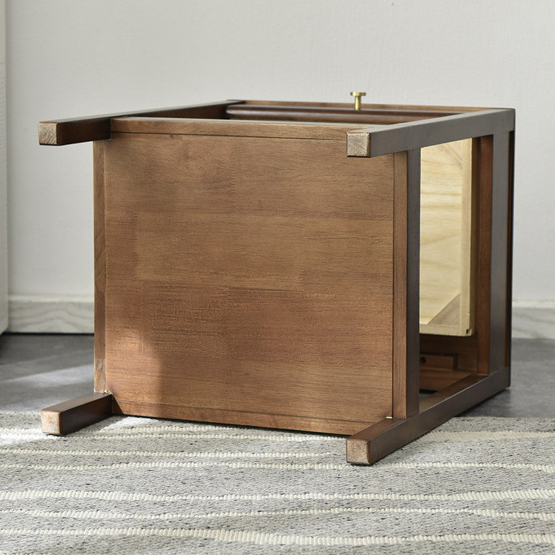 Modern Minimalist Rectangular Solid Wood End Table 2-Tier 1-Drawer For Living Room