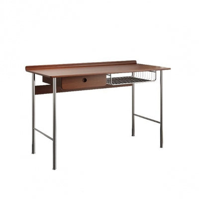 Modern Minimalist Rectangular Solid Wood Stainless Steel Desk 4-Leg 1-Drawer For Home Office