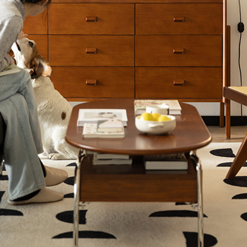 Traditioneller ovaler Vintage-Beistelltisch aus Tannenholz, Gummibaumholz, Sperrholz und Edelstahl mit 4 Beinen und 1 Schublade für das Wohnzimmer 
