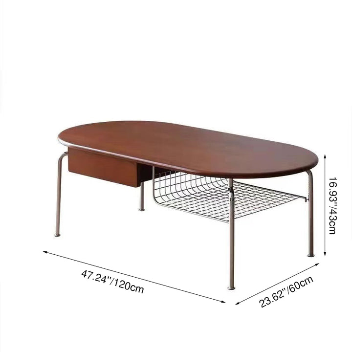 Traditioneller ovaler Vintage-Beistelltisch aus Tannenholz, Gummibaumholz, Sperrholz und Edelstahl mit 4 Beinen und 1 Schublade für das Wohnzimmer 