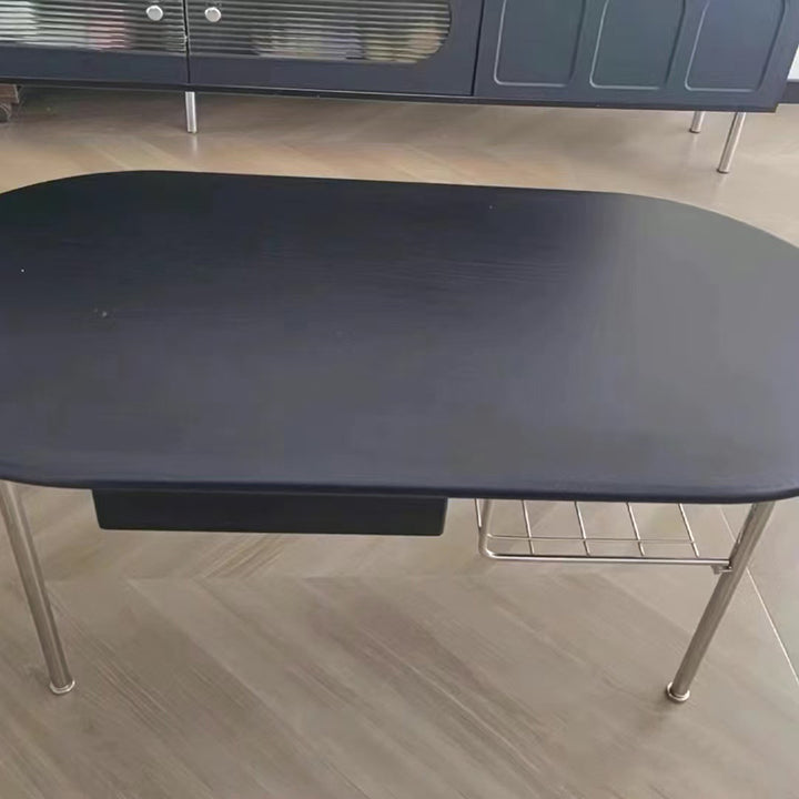 Traditioneller ovaler Vintage-Beistelltisch aus Tannenholz, Gummibaumholz, Sperrholz und Edelstahl mit 4 Beinen und 1 Schublade für das Wohnzimmer 