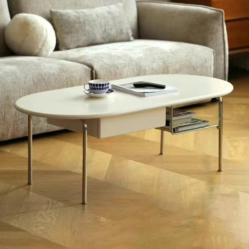 Traditioneller ovaler Vintage-Beistelltisch aus Tannenholz, Gummibaumholz, Sperrholz und Edelstahl mit 4 Beinen und 1 Schublade für das Wohnzimmer 