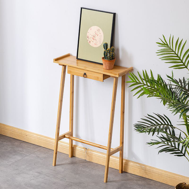 Modern Minimalist Rectangular Bamboo End Table 4-Leg 1-Drawer For Living Room
