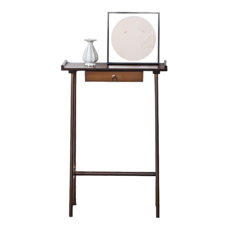 Modern Minimalist Rectangular Bamboo End Table 4-Leg 1-Drawer For Living Room