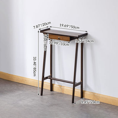 Modern Minimalist Rectangular Bamboo End Table 4-Leg 1-Drawer For Living Room
