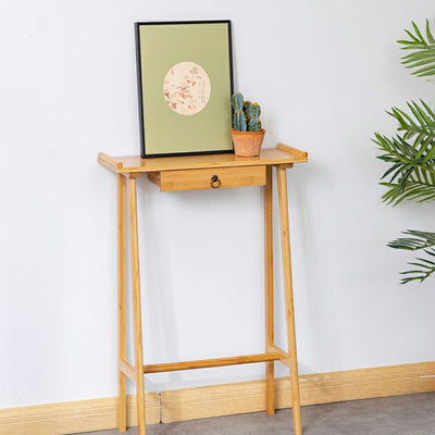 Modern Minimalist Rectangular Bamboo End Table 4-Leg 1-Drawer For Living Room