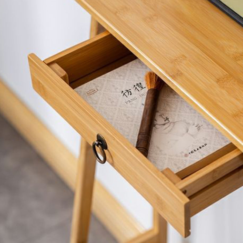 Modern Minimalist Rectangular Bamboo End Table 4-Leg 1-Drawer For Living Room