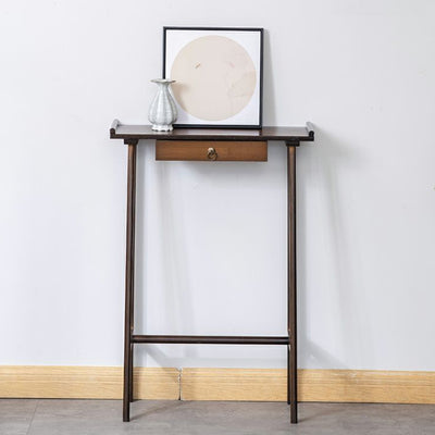 Modern Minimalist Rectangular Bamboo End Table 4-Leg 1-Drawer For Living Room