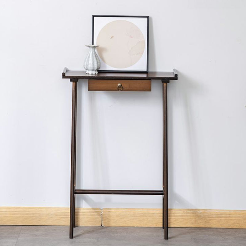 Modern Minimalist Rectangular Bamboo End Table 4-Leg 1-Drawer For Living Room