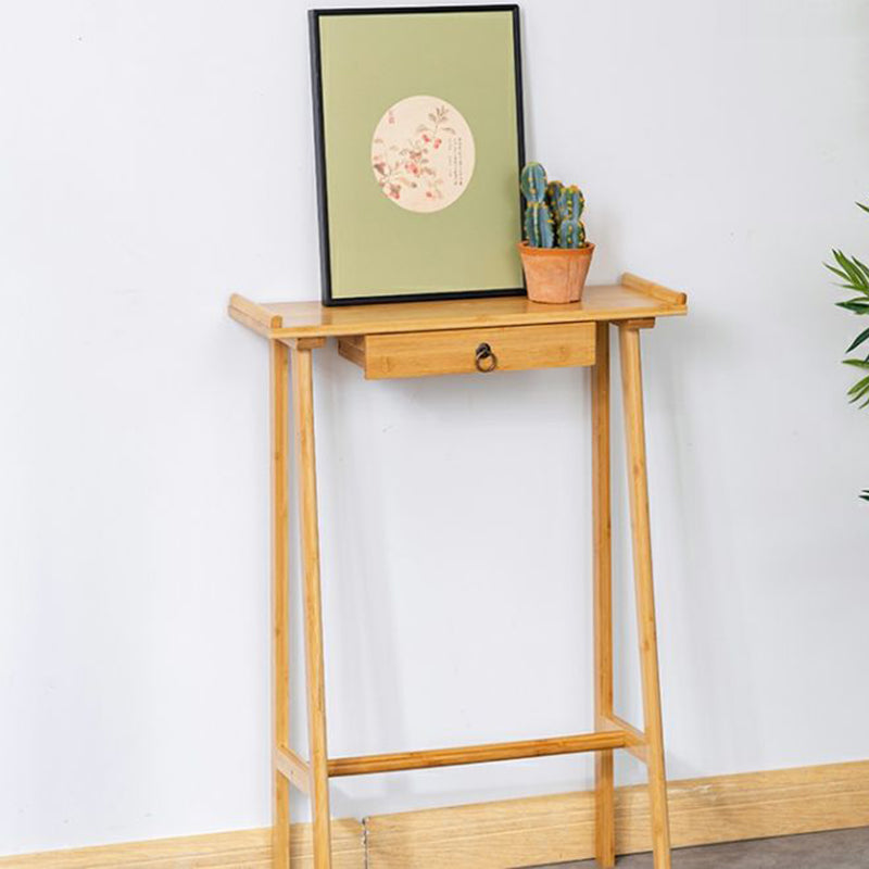 Modern Minimalist Rectangular Bamboo End Table 4-Leg 1-Drawer For Living Room