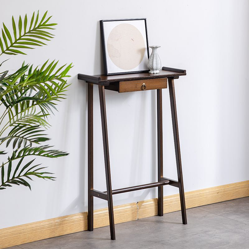 Modern Minimalist Rectangular Bamboo End Table 4-Leg 1-Drawer For Living Room