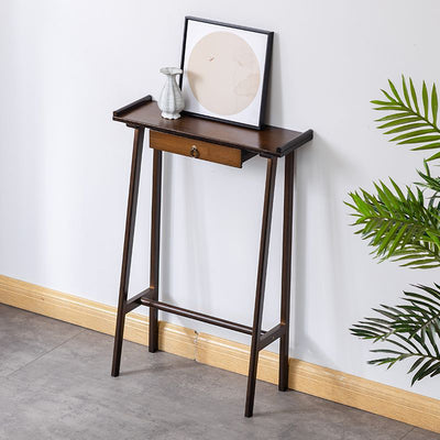 Modern Minimalist Rectangular Bamboo End Table 4-Leg 1-Drawer For Living Room