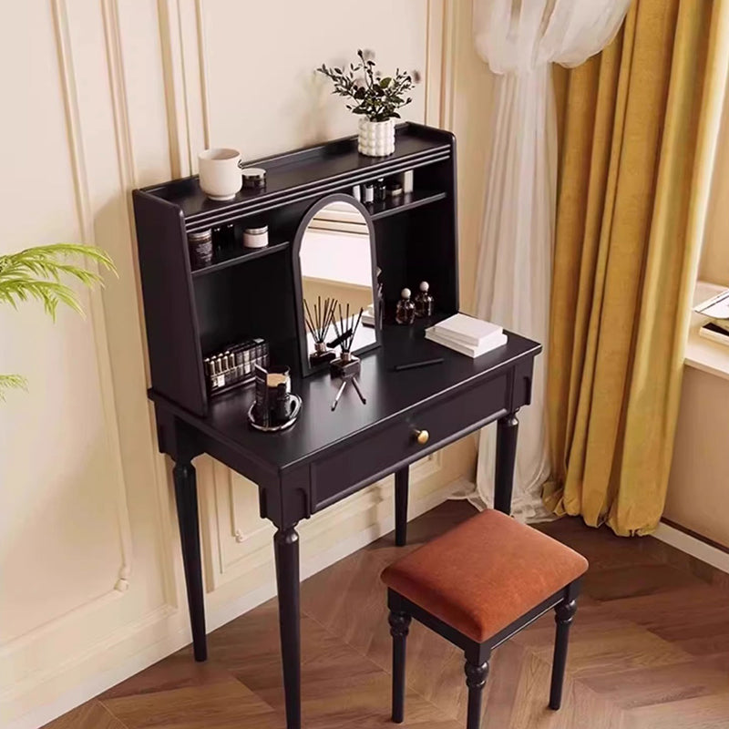 Traditional Vintage Rectangular Rubberwood Plywood Makeup Vanity 4-Leg 1-Drawer For Home Office