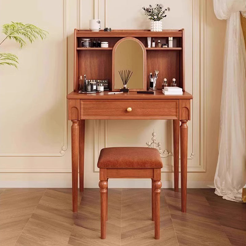 Traditional Vintage Rectangular Rubberwood Plywood Makeup Vanity 4-Leg 1-Drawer For Home Office