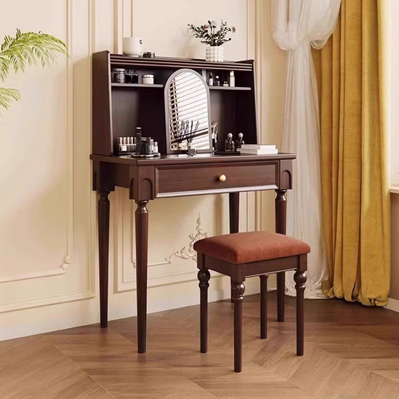Traditional Vintage Rectangular Solid Wood Makeup Vanity 4-Leg 1-Drawer For Home Office