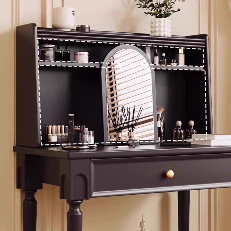 Traditional Vintage Rectangular Rubberwood Plywood Makeup Vanity 4-Leg 1-Drawer For Home Office