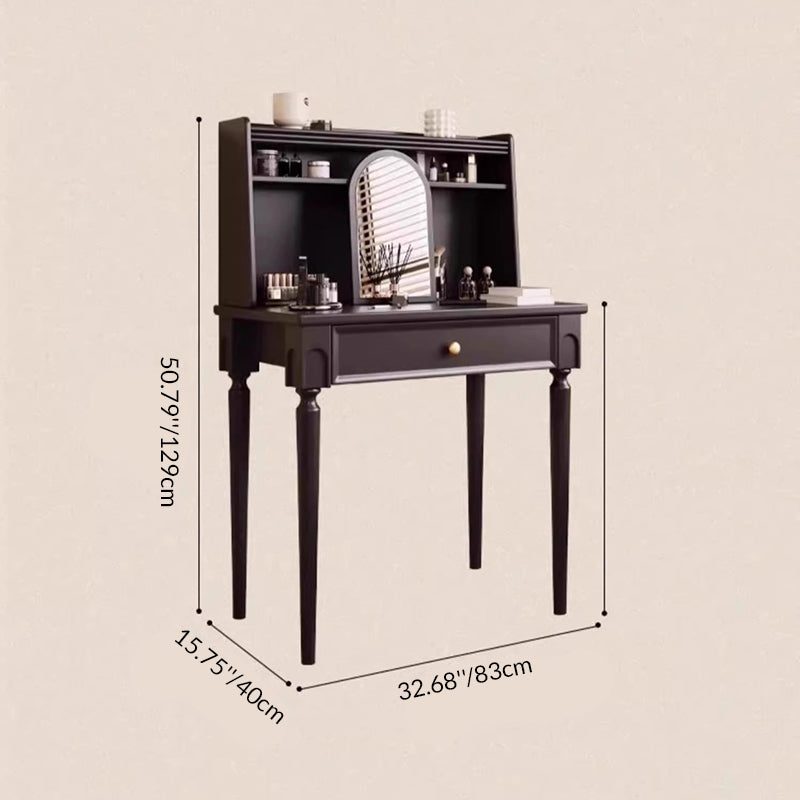 Traditional Vintage Rectangular Rubberwood Plywood Makeup Vanity 4-Leg 1-Drawer For Home Office