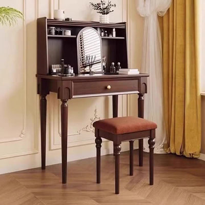 Traditional Vintage Rectangular Solid Wood Makeup Vanity 4-Leg 1-Drawer For Home Office