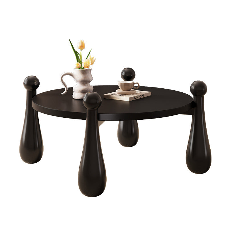 Modern Minimalist Round Bowling Pin-Shaped Legs Solid Wood Coffee Table 4-Leg For Living Room