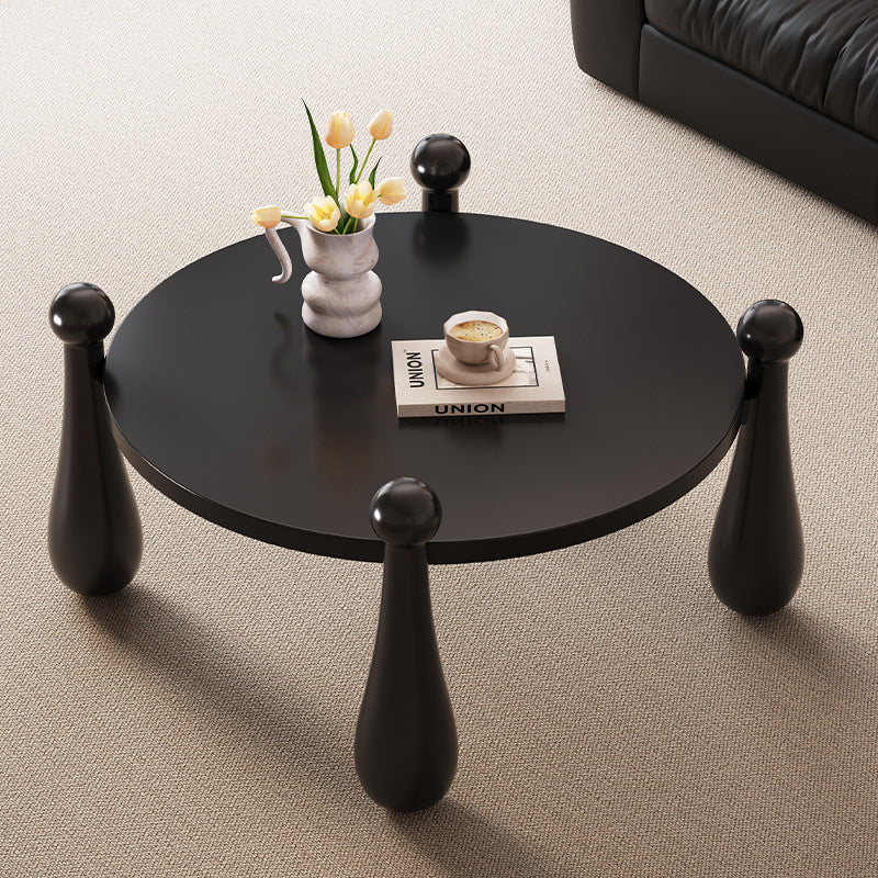 Modern Minimalist Round Bowling Pin-Shaped Legs Solid Wood Coffee Table 4-Leg For Living Room