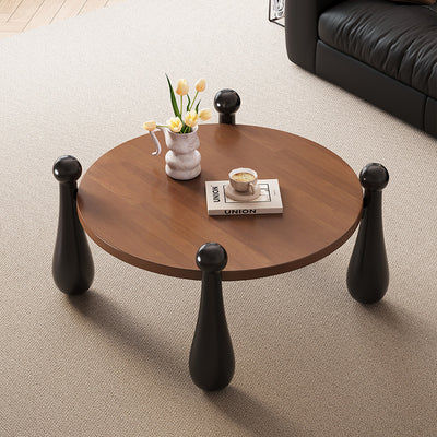 Modern Minimalist Round Bowling Pin-Shaped Legs Solid Wood Coffee Table 4-Leg For Living Room