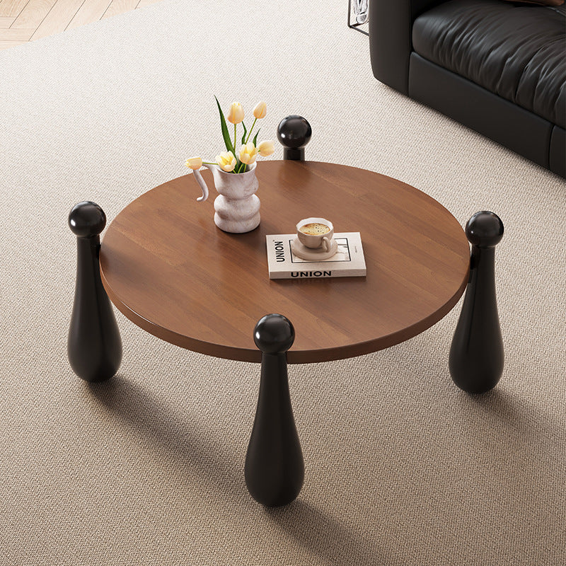 Modern Minimalist Round Bowling Pin-Shaped Legs Solid Wood Coffee Table 4-Leg For Living Room